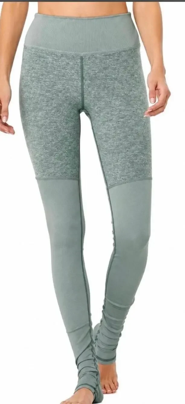 Alo Yoga High-Waist Goddess leggings in a heathered green teal color Small